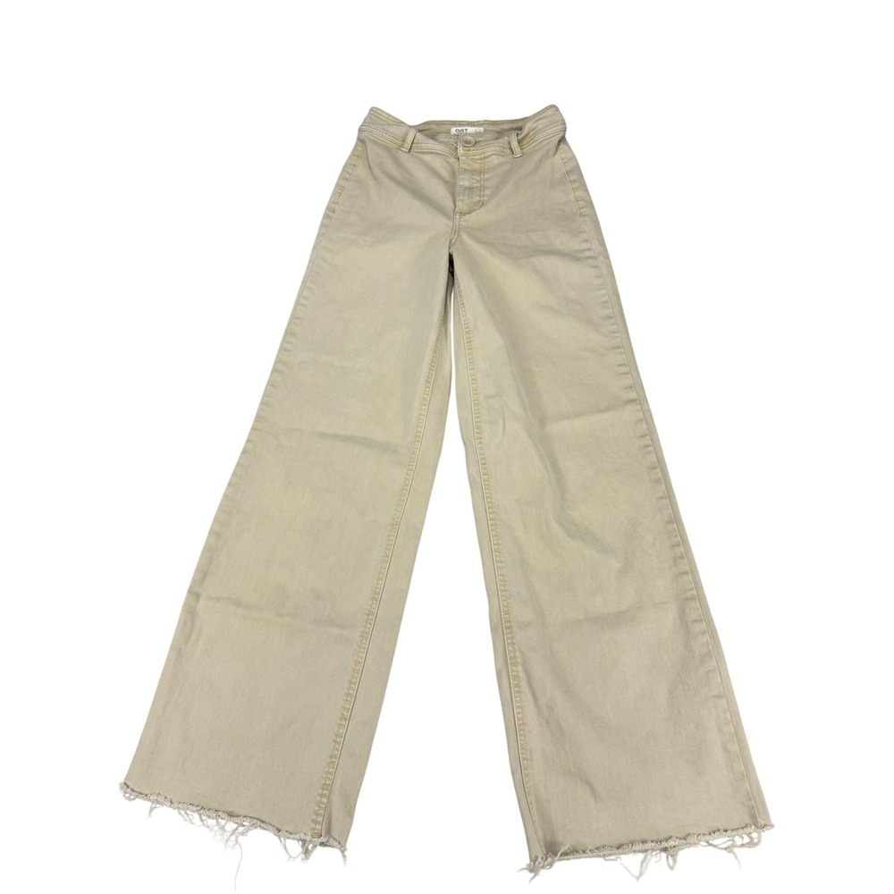 OAT New York Womens Wide Leg Raw Hem Pants Tan Khaki Stretch Size 2/26
